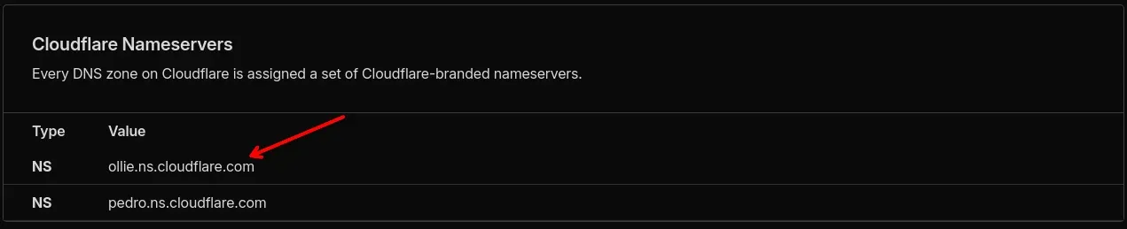 Screenshot Cloudflare DNS servers for your domain.