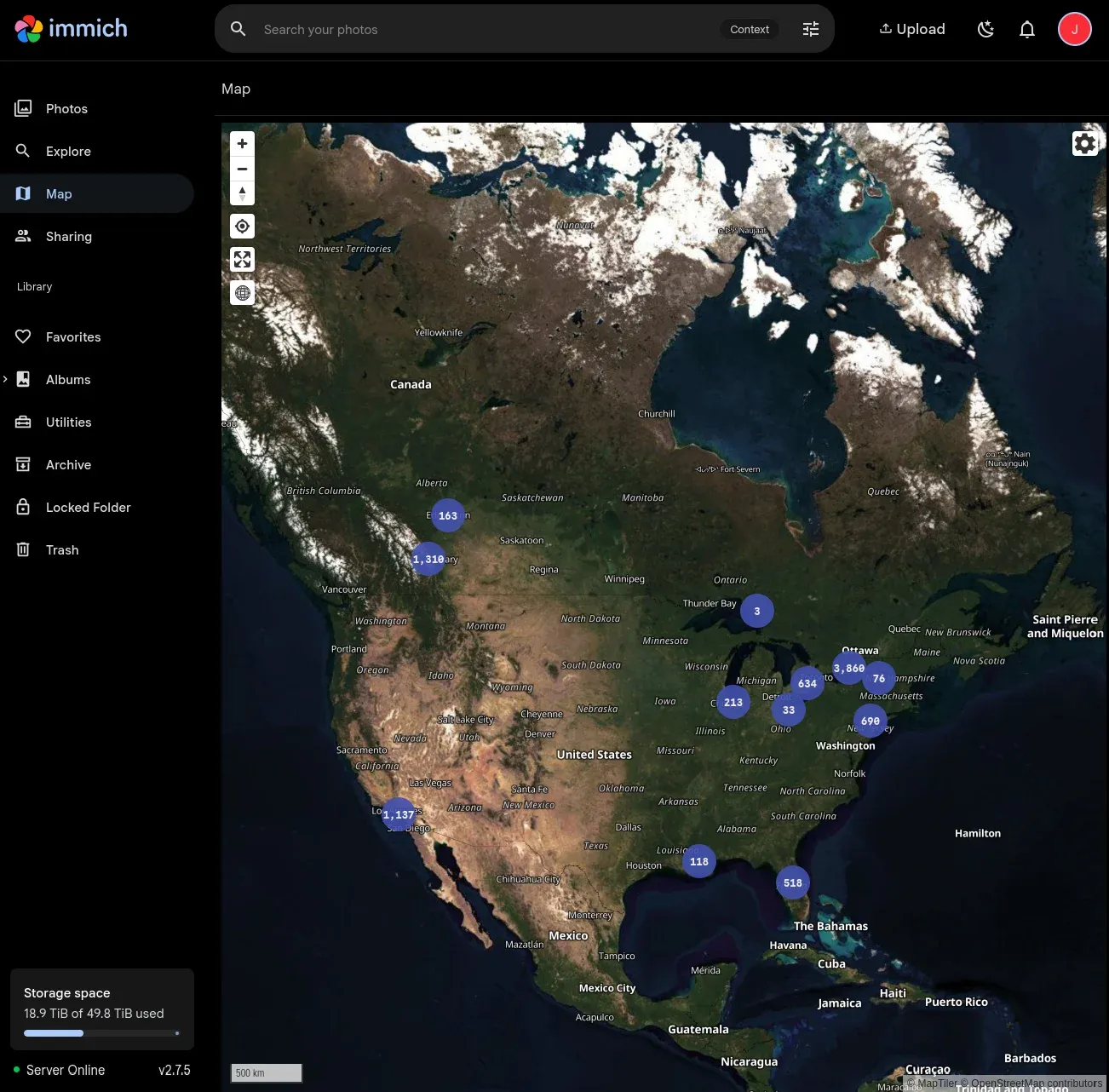 Picture of the Immich Map view of my memories, I love this feature!