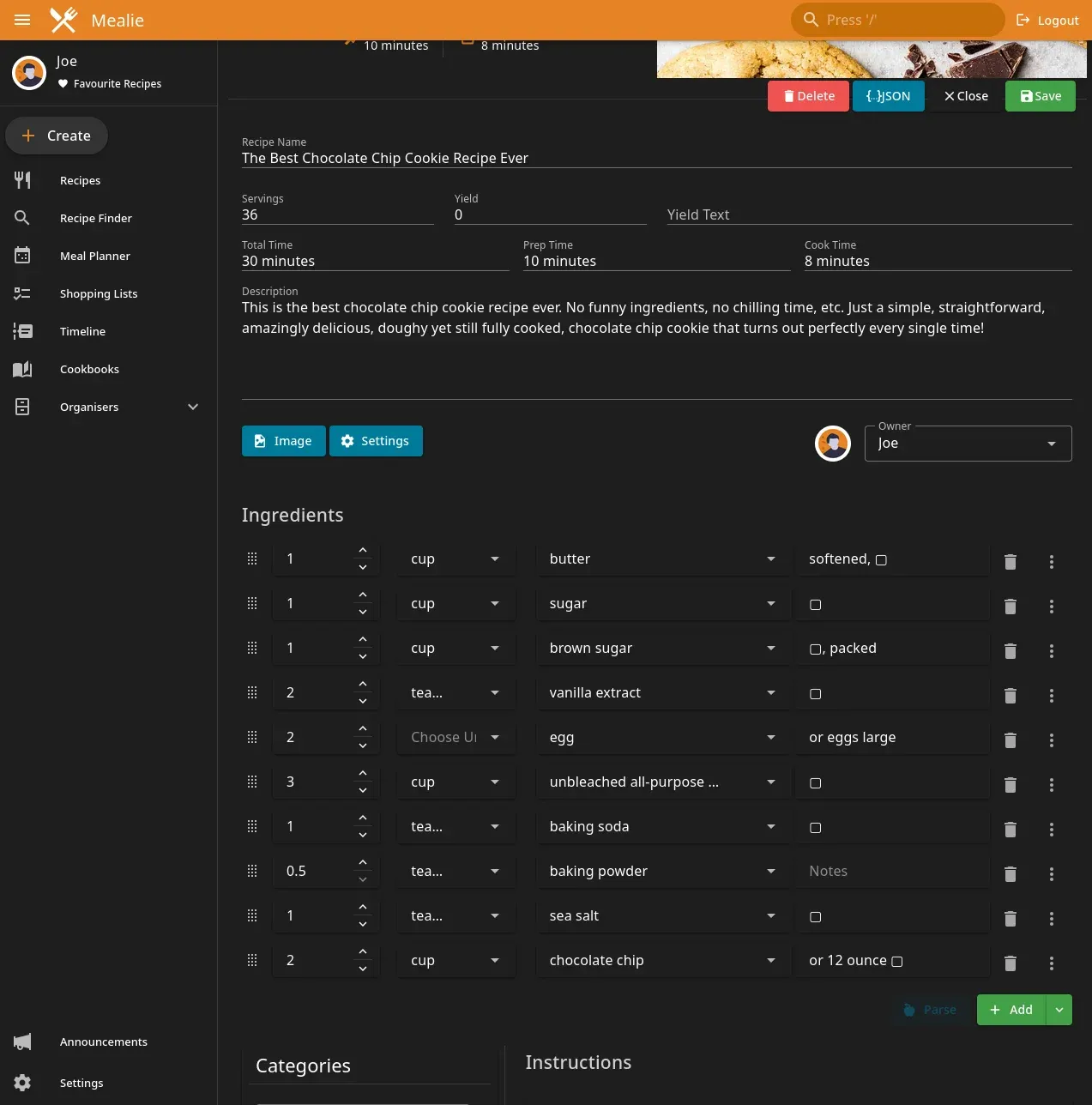 Select the pencil icon under the picture of the recipe in the top right of the recipe itself to open the editor.
