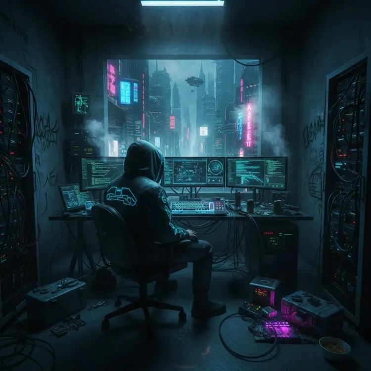 Cyberpunk-themed hacker graphic with neon high-contrast visuals representing secure, encrypted media streaming and advanced digital privacy techniques.