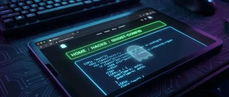 A tablet with a breadcrumb path at the top, and them editing code below.