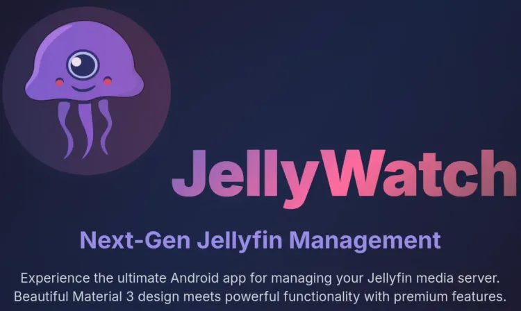 Screenshot of the Jellywatch website showing their icon/mascot (A cartoonish single eyed purple jellyfish!) & brief introduction.