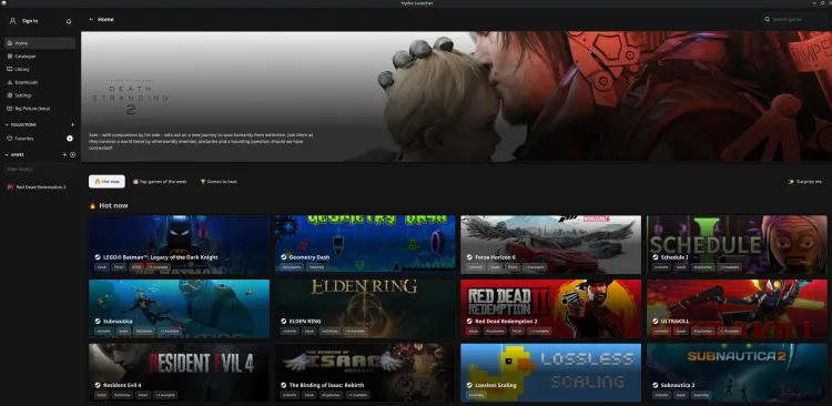 Screenshot of Hydra Game Launcher, showing a library of games for review & download.