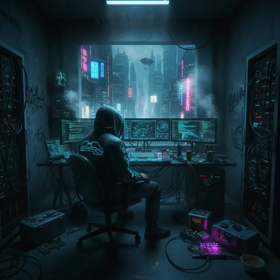 Cyberpunk-themed hacker graphic with neon high-contrast visuals representing secure, encrypted media streaming and advanced digital privacy techniques.